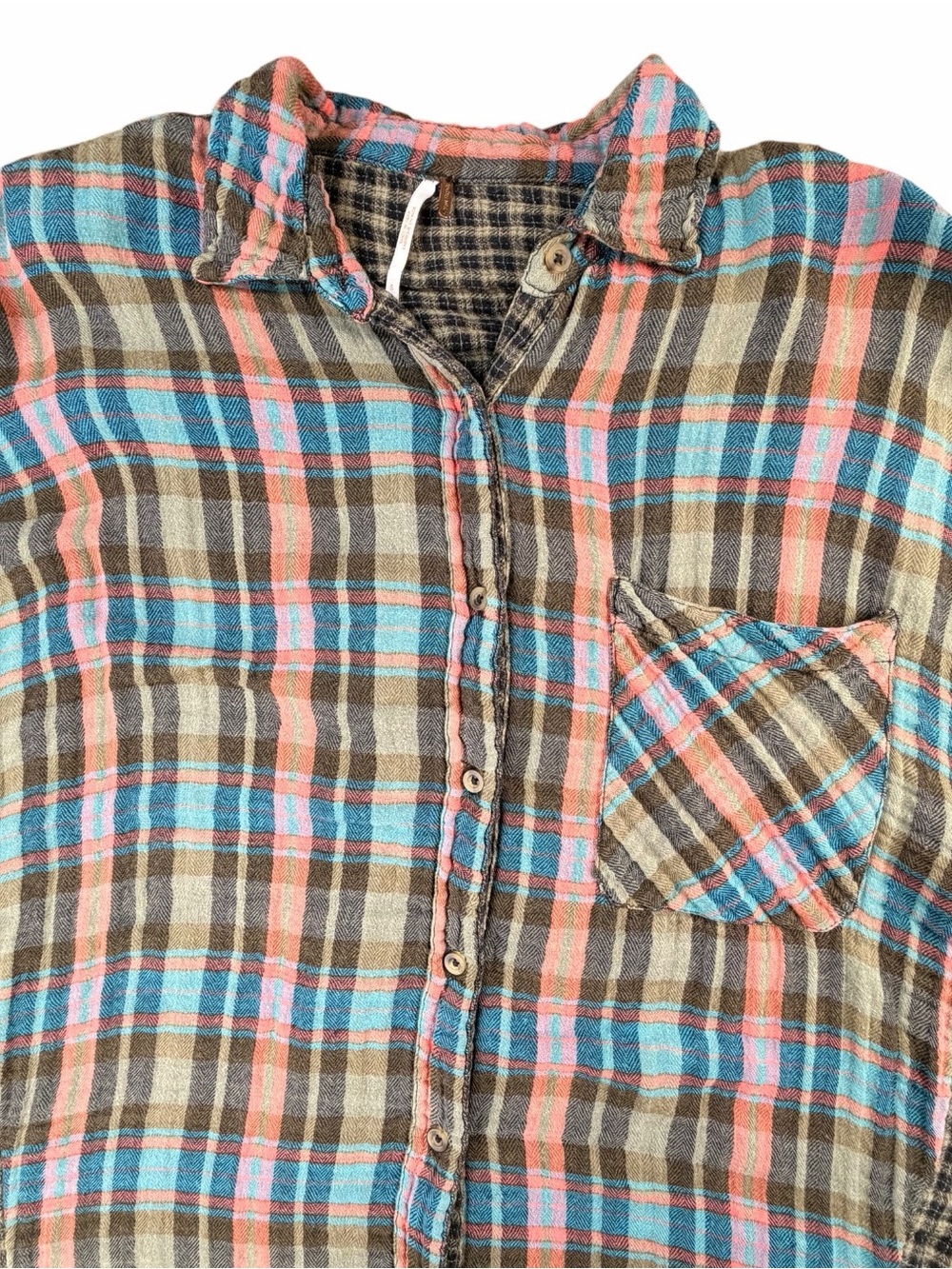 Free People Women’s “One Of The Guys” Oversized Button-Up Flannel Size Smallo - Picture 4 of 9